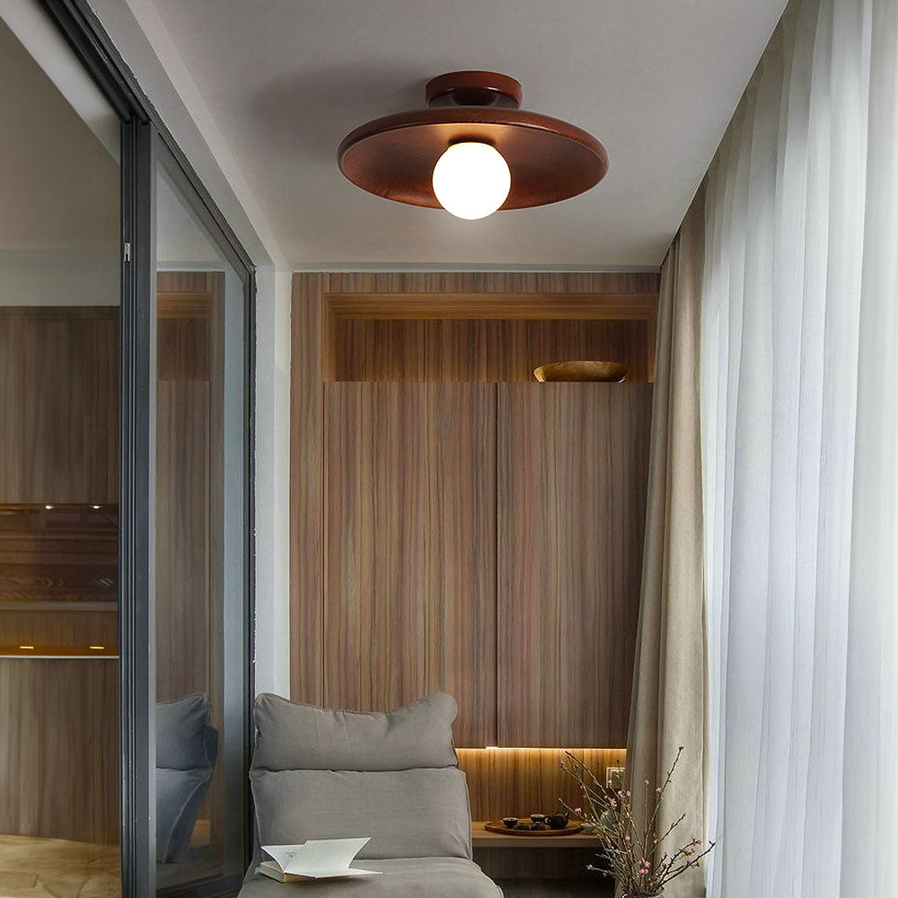 Flush Mount Wood Sphere Light Fixture Low Profile 6 in Height Warm Glow for Bedrooms Entryways Compact Spaces Modern Minimalist Style Natura | Thomler