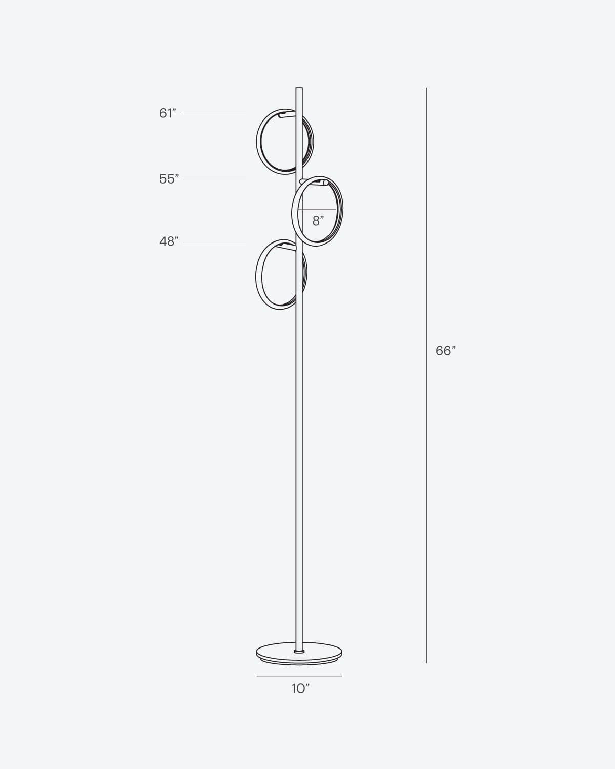 Triple-Ring LED Floor Lamp with Dimmer – 66" Tall Standing Light for Bedroom & Living Areas – Gold Metal Reading Lamp | Thomler