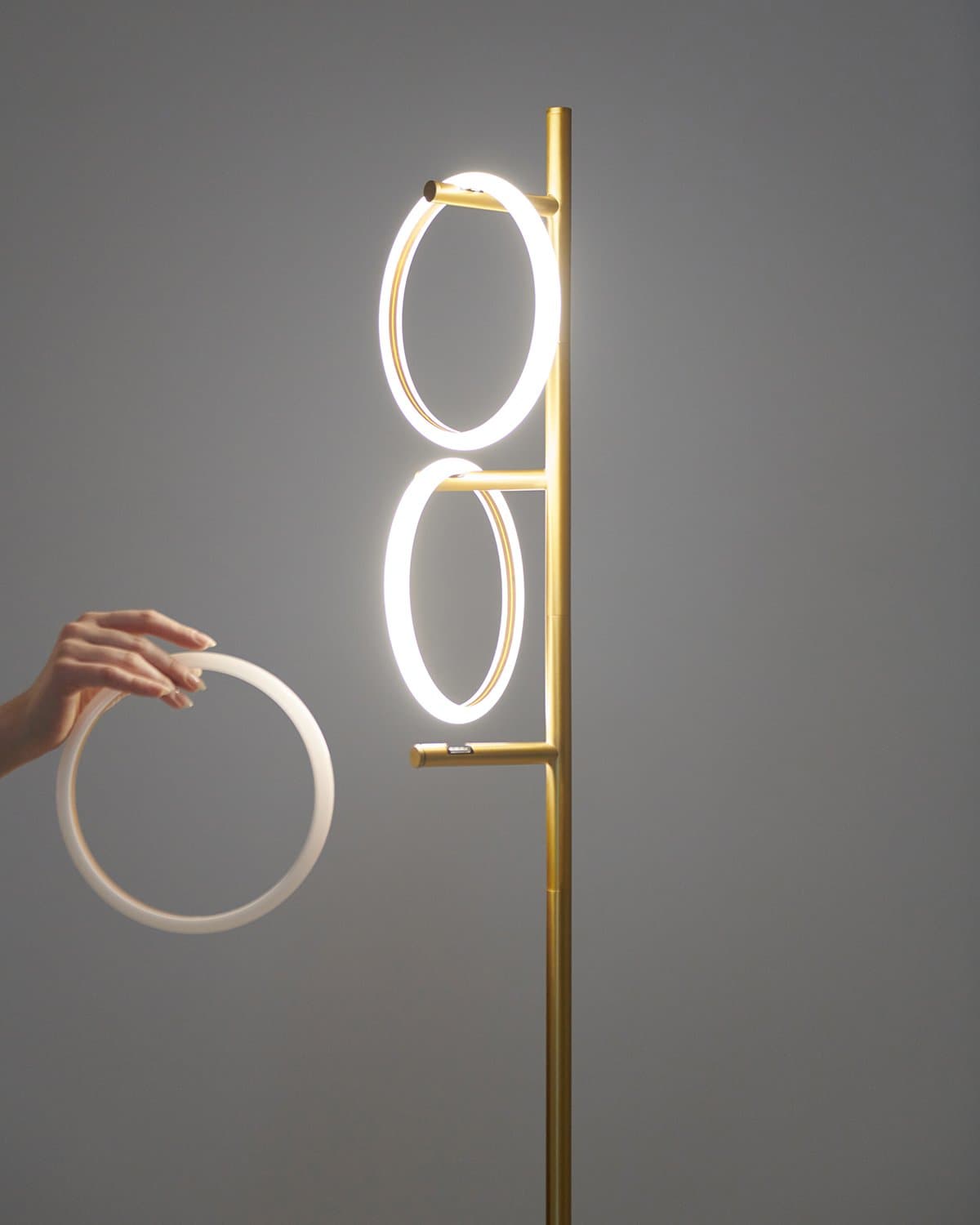 Triple-Ring LED Floor Lamp with Dimmer – 66" Tall Standing Light for Bedroom & Living Areas – Gold Metal Reading Lamp | Thomler