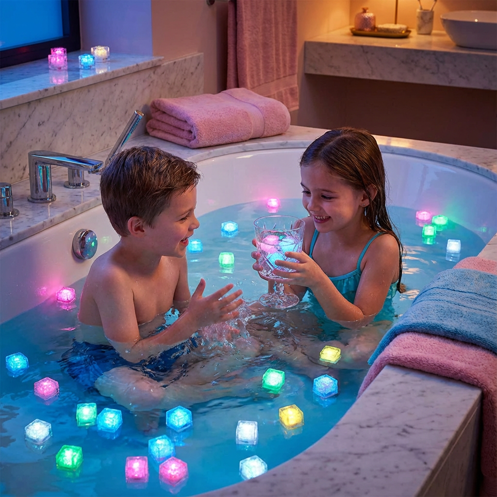 Light-Up Bath Cubes for Kids 6-Pack Waterproof LED Floating Toys Sensory Play Color-Changing Glow Cubes for Toddlers Bathtub Fun | Thomler