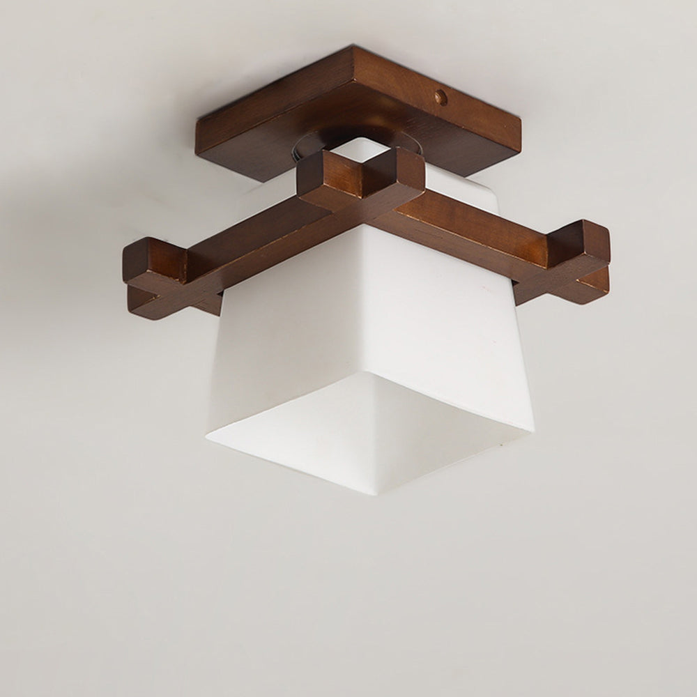 Quadratische Deckenleuchte mit Holzakzent, weißem Schirm, E27-Fassung für Schlafzimmer, Flur, Wohnzimmer, minimalistische Wohnbeleuchtung | Thomler