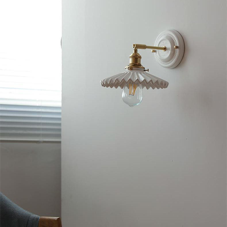 Hardwired Ceramic Sconce with Brass Accent, E26 Socket for Bedroom & Study, 9 in Modern Wall Light | Thomler