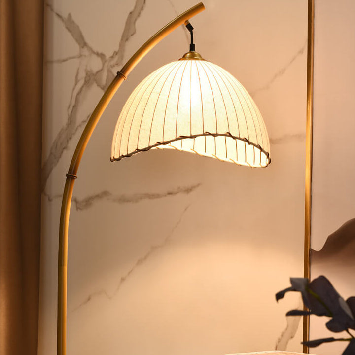 Standing Lamp with Stone Base and Fabric Shade 63 in Tall Natural White Plug-In Light for Bedroom Den Corner Accent Contemporary Home Decor | Thomler