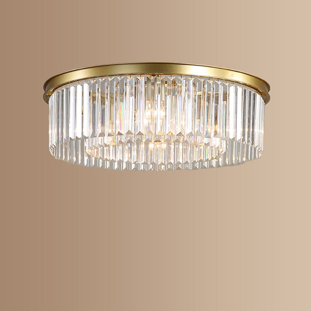 Flush Mount Fixture with Sparkling Accents 16 Inch Brushed Brass Metal Frame Crystal Drops for Entryway Dining Room Bedroom Den Four Bulb So | Thomler