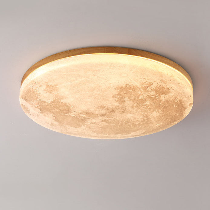 Round Wood Ceiling Light 15 in LED Flush Mount Fixture 24W 2400lm for Bedroom Living Room Hallway Modern Lighting | Thomler