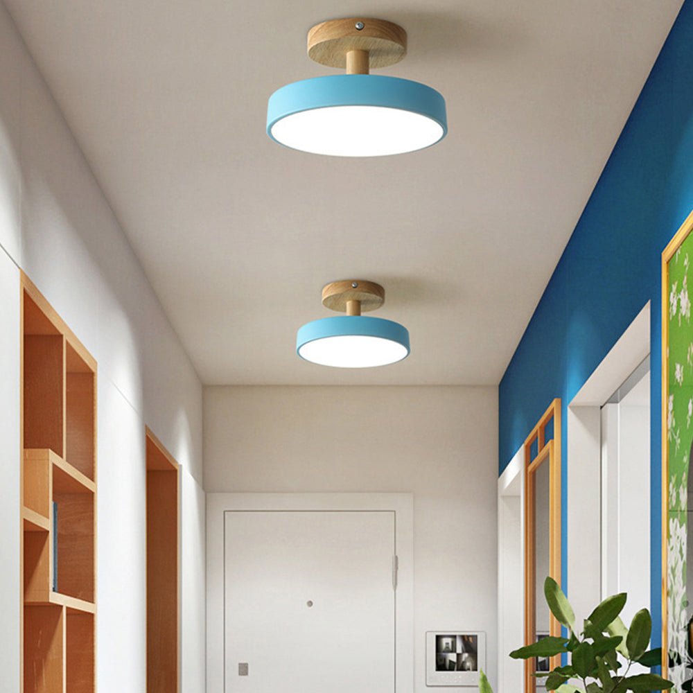 Flush Mount LED Light Fixture Wood Metal 12W for Bedroom Hallway Living Room Scandinavian Style Minimalist Low Profile Integrated Bulb Soft | Thomler
