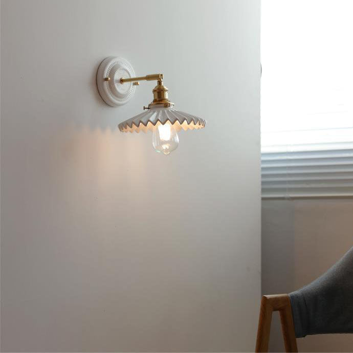 Hardwired Ceramic Sconce with Brass Accent, E26 Socket for Bedroom & Study, 9 in Modern Wall Light | Thomler