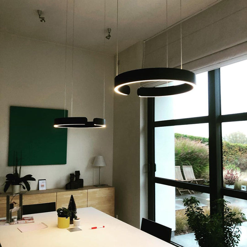 Runde LED-Deckenleuchte Aluminiumring 50 cm, höhenverstellbar für Kücheninsel, Essbereich, Foyer, moderne hängende Halo-Leuchte, Energieeffizient | Thomler