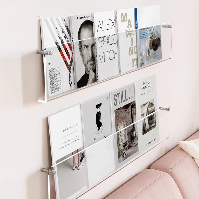 Vinyl Record Holder Wall Rack Magazine Organizer Shelf for Living Room Books Newspapers Home Office Storage Clear Acrylic Display Mount | Thomler