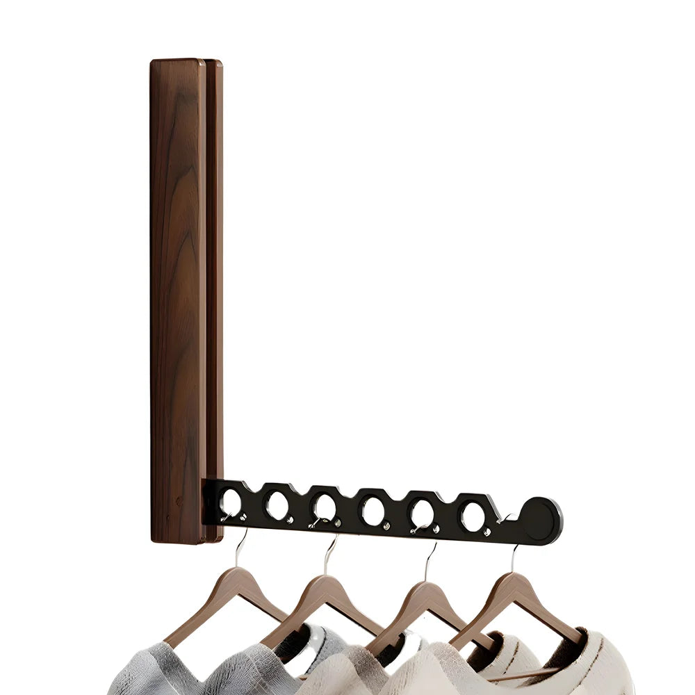 Wall-Mounted Folding Clothes Rack in Wood for Bedrooms, Entryways & Small Spaces | Space-Saving Garment Hanger with Easy Install | Thomler