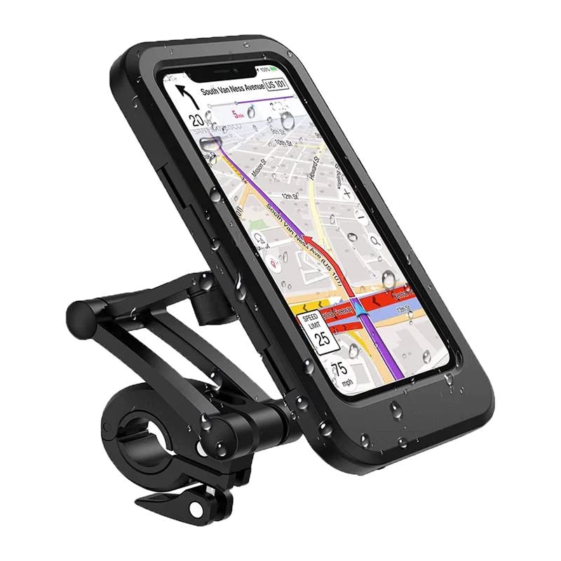 Waterdichte fietshouder voor smartphone met 5000 mAh powerbank en USB-lader, geschikt voor sturen, voor smartphones van 4,5-6,8 inch, touchscreen-compatibel, motor