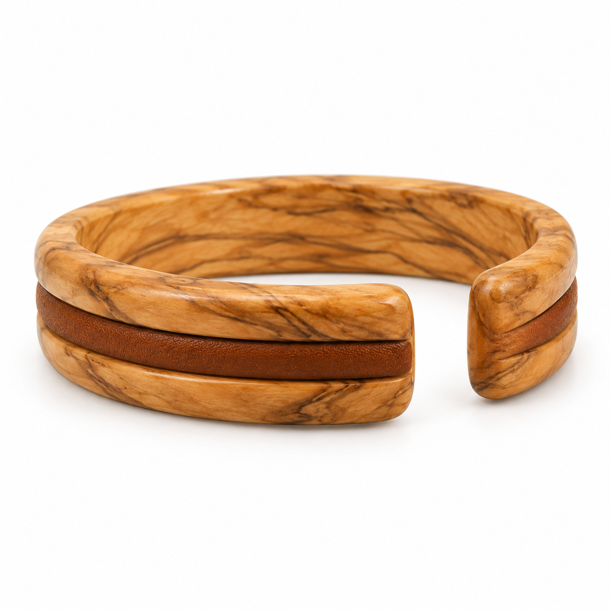Pulsera de madera de 2.5 pulgadas con detalle de piel vegana