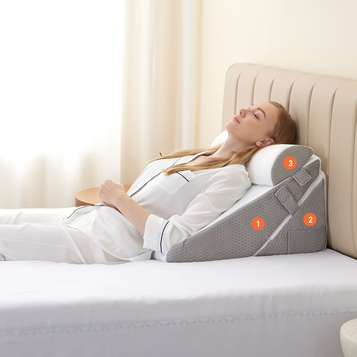 Adjustable Wedge Pillow for Bed – Elevating Support for Back, Legs & Knees with Memory Foam | Thomler