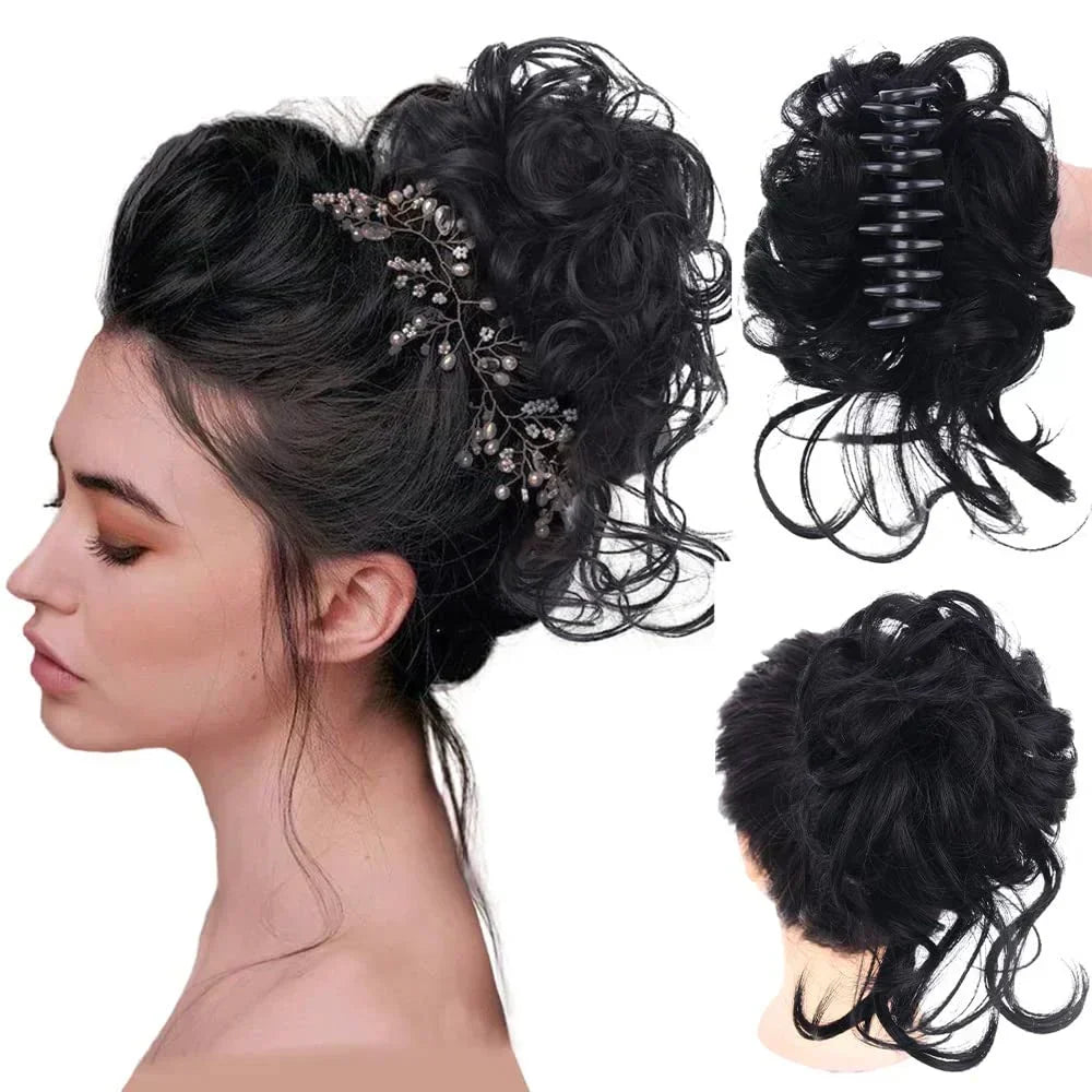 Synthetic Updo Hairpiece with Clip Attachment – Textured Volume for Thin or Fine Hair – Available in 18 Shades Including Blonde, Brown, Black, Gray