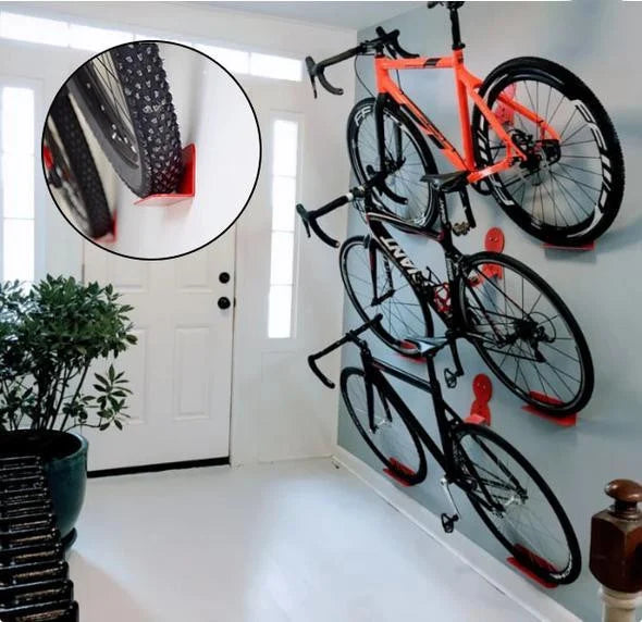 Wall-Mount Bike Hanger with Pedal Hook & Tire Cradles for Garage, Home & Apartment Storage