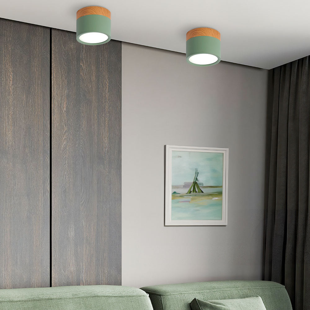 Compact LED Flush Mount Ceiling Light Fixture Wood & Metal Accent for Entryway Hallway Bedroom Kitchen 5W 7W Surface Mount Minimalist Modern | Thomler