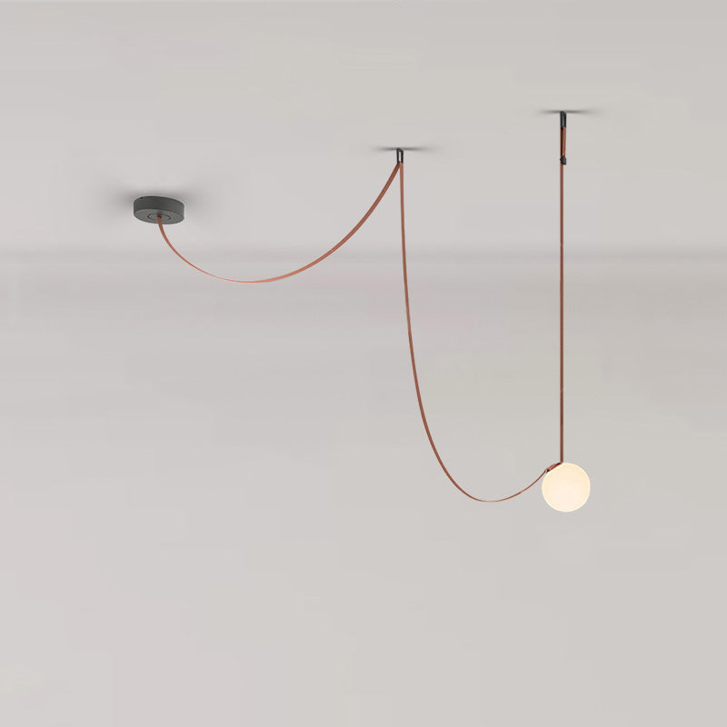 Leather Hanging Lamp with Glass Shade 6-Inch Brown Fixture for Kitchen Island Dining Table Multi-Light Ceiling Suspension for Modern Contemp | Thomler