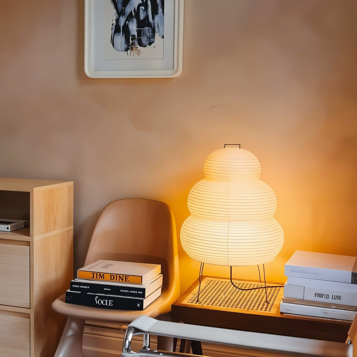 Lámpara de acento con pantalla de papel hecha a mano, 10 pulgadas de ancho, luz nocturna LED de brillo cálido para dormitorio, oficina, escritorio, rincón de lectura, estilo minimalista japonés