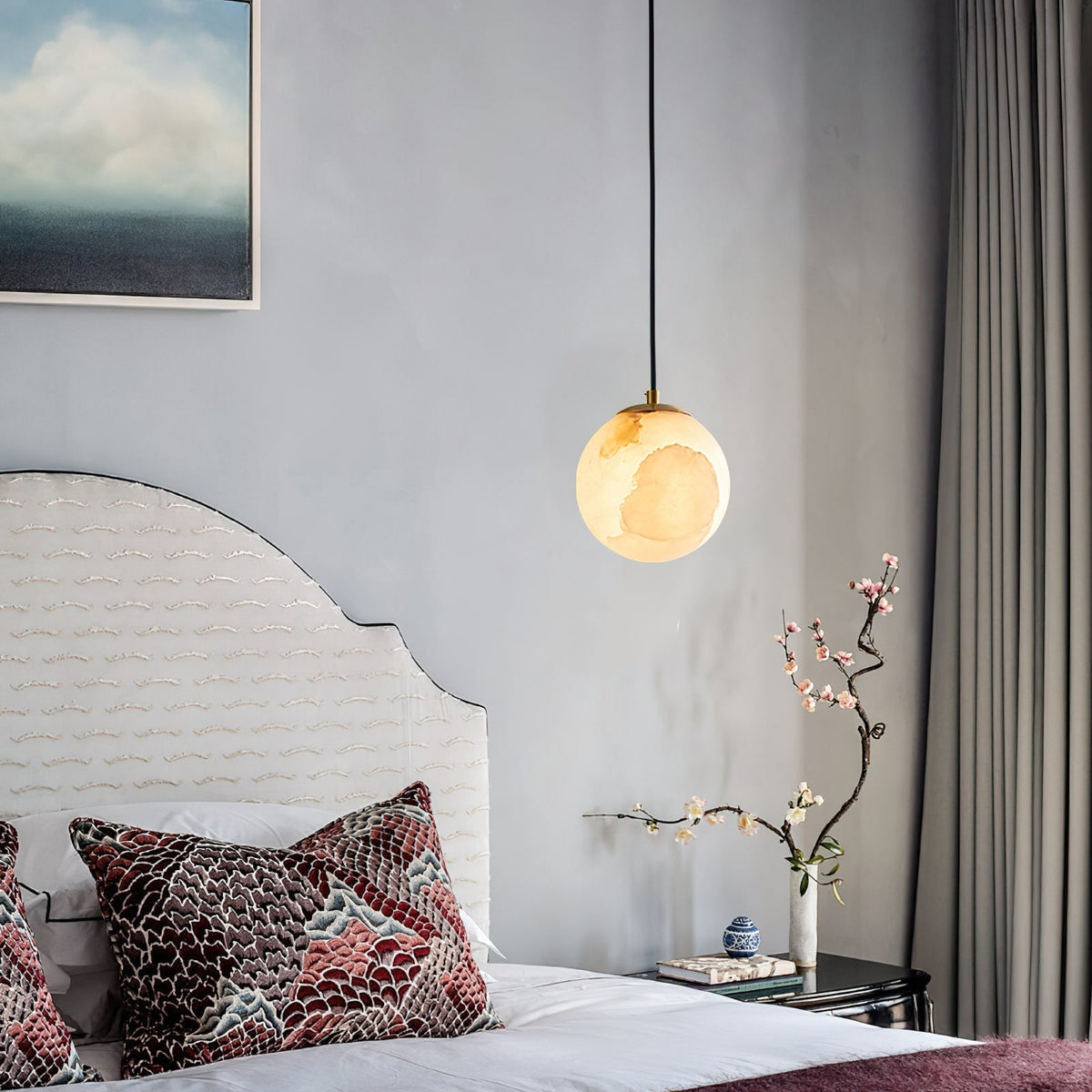 Hängende Deckenleuchte Stone Globe, 10-15 cm, verstellbares Kabel, moderne minimalistische Leuchte für Schlafzimmer, Esszimmer, Küche, Wohnbereich, Eingangsbereich
