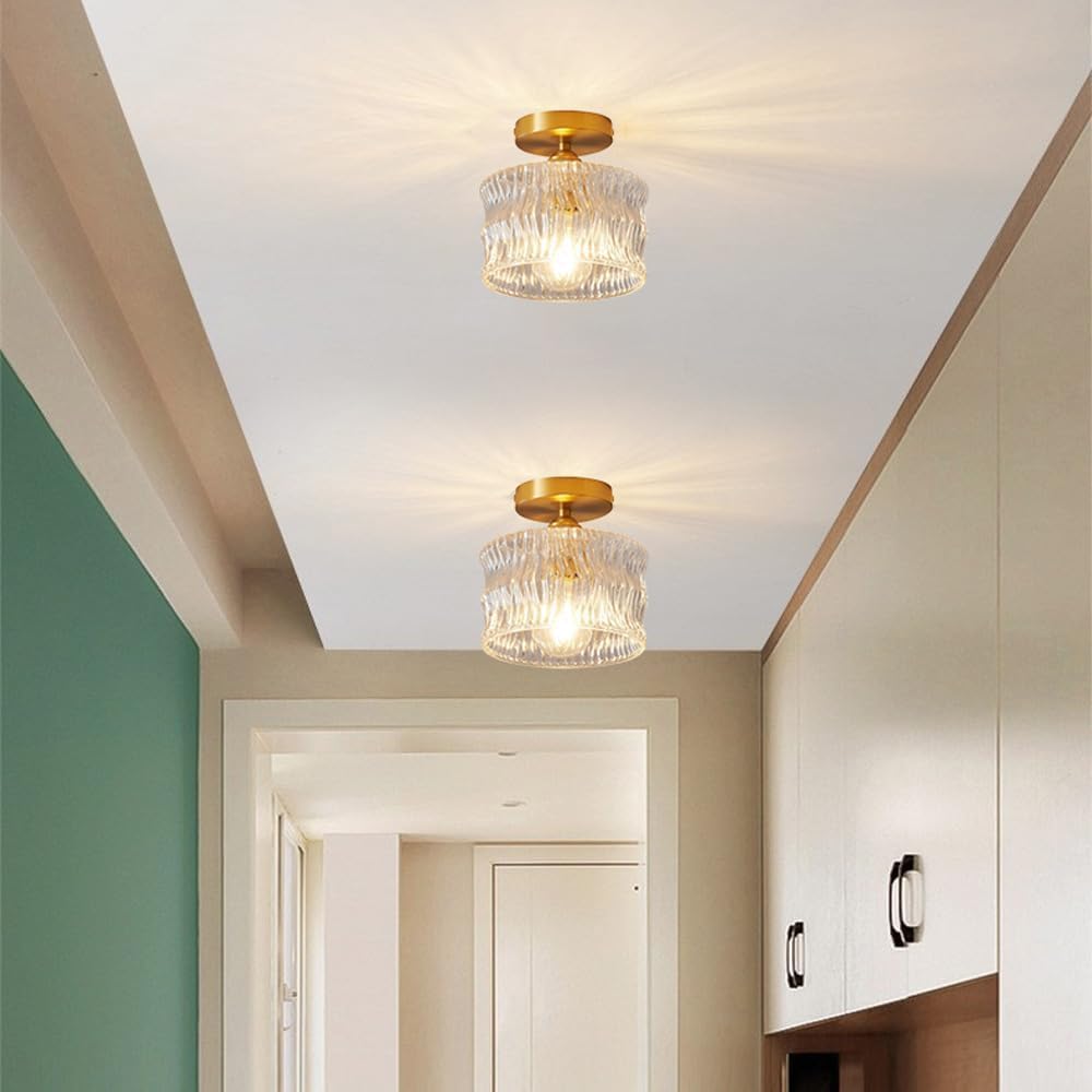 Flush Mount Ceiling Light 10 Inch Gold Metal Glass Shade for Bedroom Hallway Entryway E26 Socket Modern Ambient Fixture Home Décor | Thomler