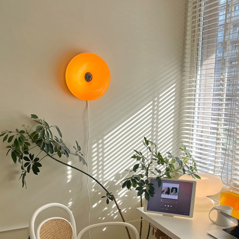 Touch-Activated LED Glass Sconce 10 in Round Orange Ambient Light for Bedroom Living Room Study Modern Energy-Efficient Decorative Fixture | Thomler