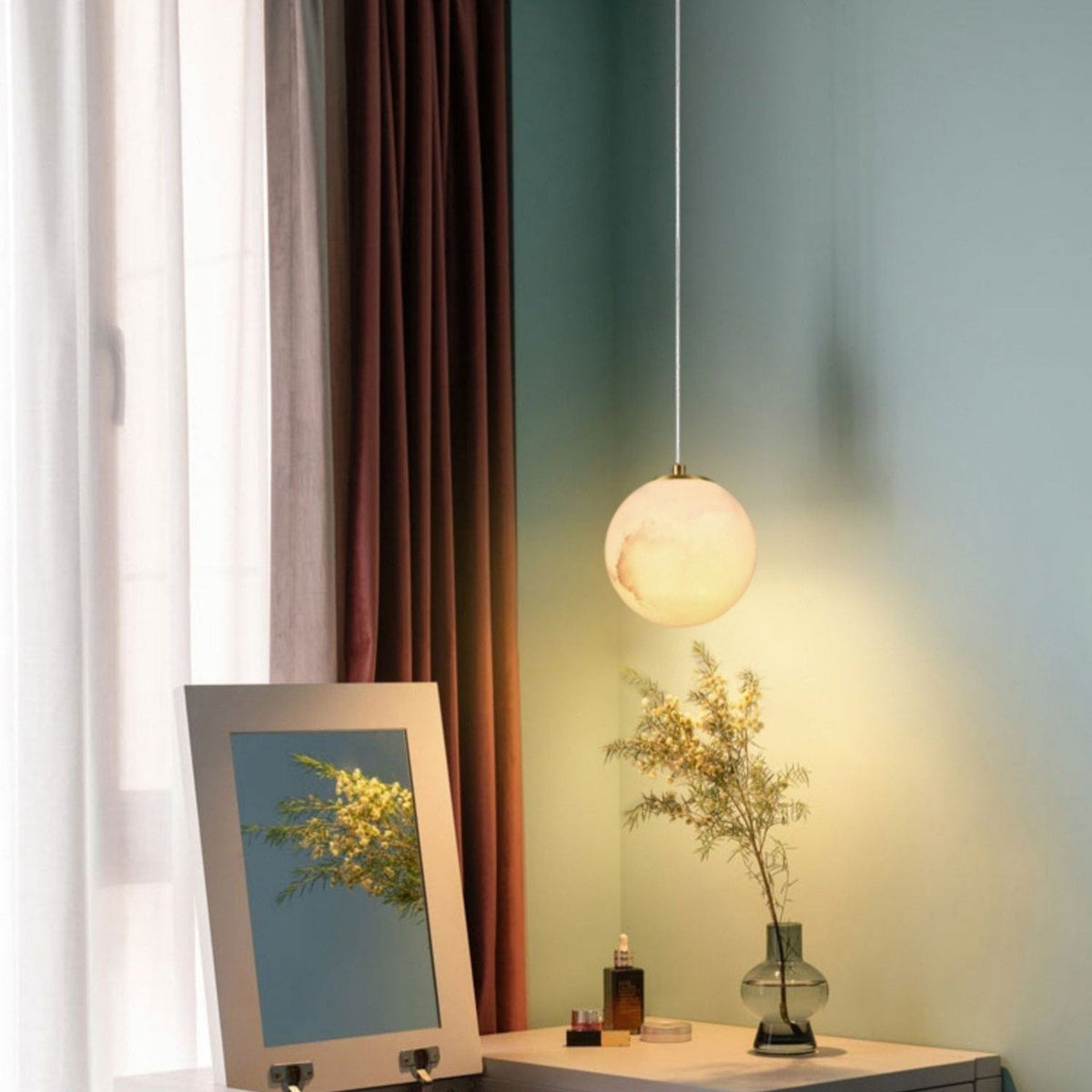 Hängende Deckenleuchte Stone Globe, 10-15 cm, verstellbares Kabel, moderne minimalistische Leuchte für Schlafzimmer, Esszimmer, Küche, Wohnbereich, Eingangsbereich