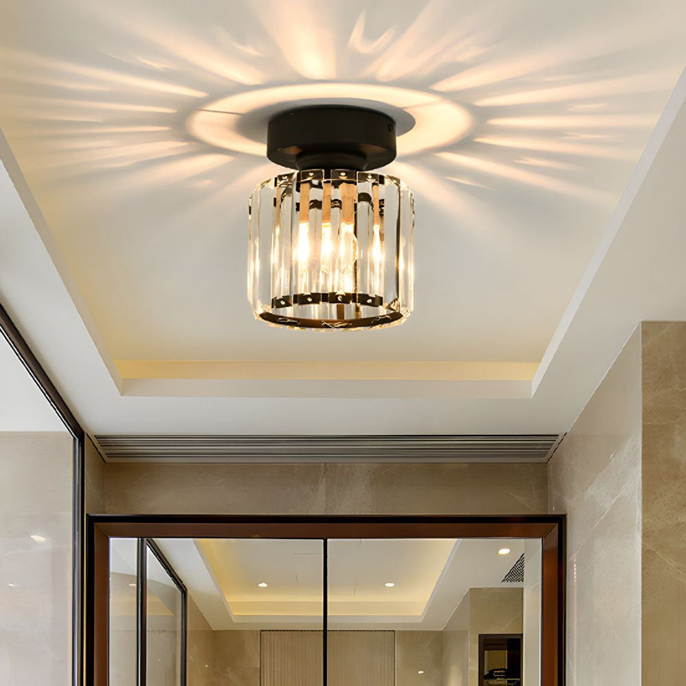 Cube Crystal Flush Mount Ceiling Light with Brass Frame 10 Inch for Bedroom Hallway Entryway Living Room Office Modern Home Lighting Fixture | Thomler