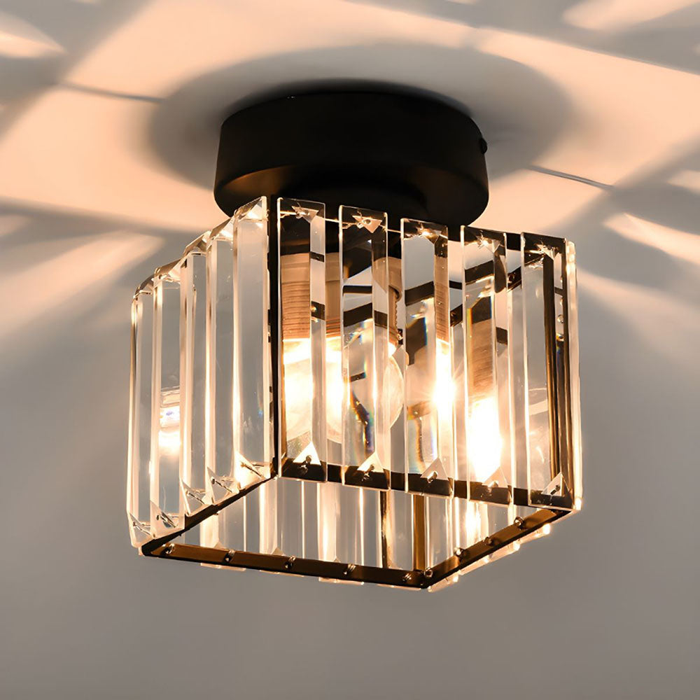 Cube Crystal Flush Mount Ceiling Light with Brass Frame 10 Inch for Bedroom Hallway Entryway Living Room Office Modern Home Lighting Fixture | Thomler