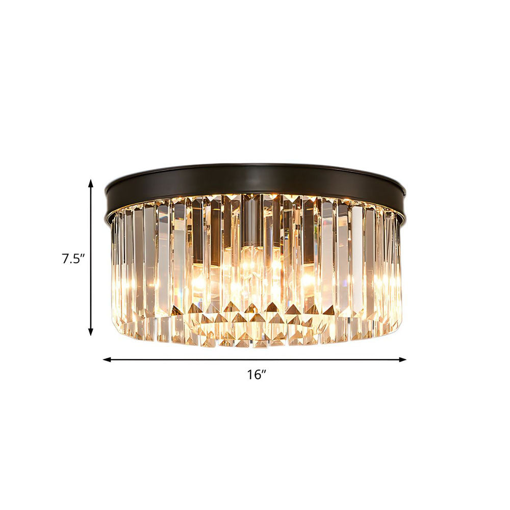 Flush Mount Fixture with Sparkling Accents 16 Inch Brushed Brass Metal Frame Crystal Drops for Entryway Dining Room Bedroom Den Four Bulb So | Thomler
