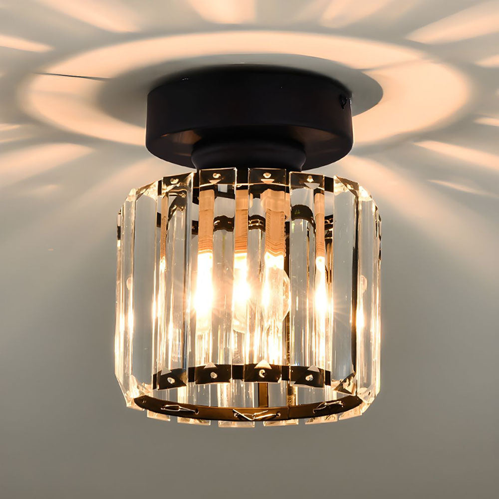 Decorative Flush Mount Light Fixture with Glass Cube and Metal Accents E27 Socket for Entryway Bedroom Small Room Ambient Overhead Lighting | Thomler