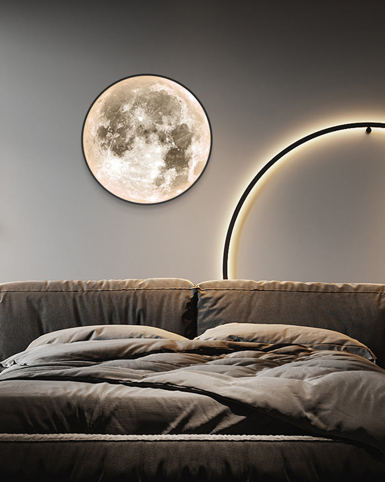 LED Celestial Sconce Light Dimmable Remote Control Moon Design Art Fixture 39 in Diameter PVC Ambient Illumination for Bedrooms Living Space | Thomler