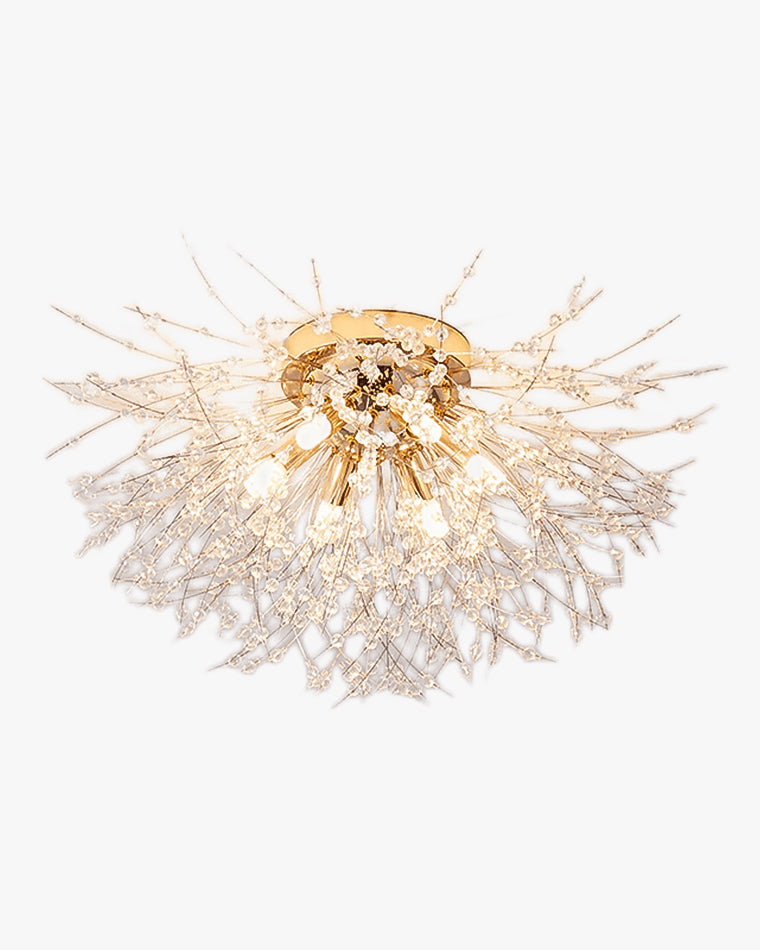 Flush Mount Ceiling Light with Crystal Dandelion Design – 16 in Gold & Silver Fixture for Bedroom, Hallway, Bathroom | Thomler