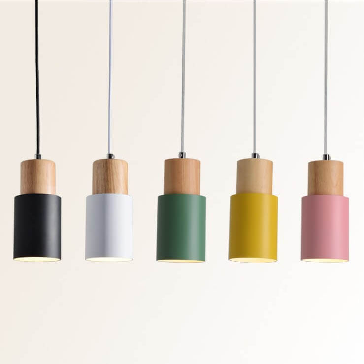 Hanging Ceiling Fixture Metal Wood Shade 4.3 Inch Diameter E26 Socket Adjustable Height Chain for Kitchen Island Dining Room Bar Café | Thomler