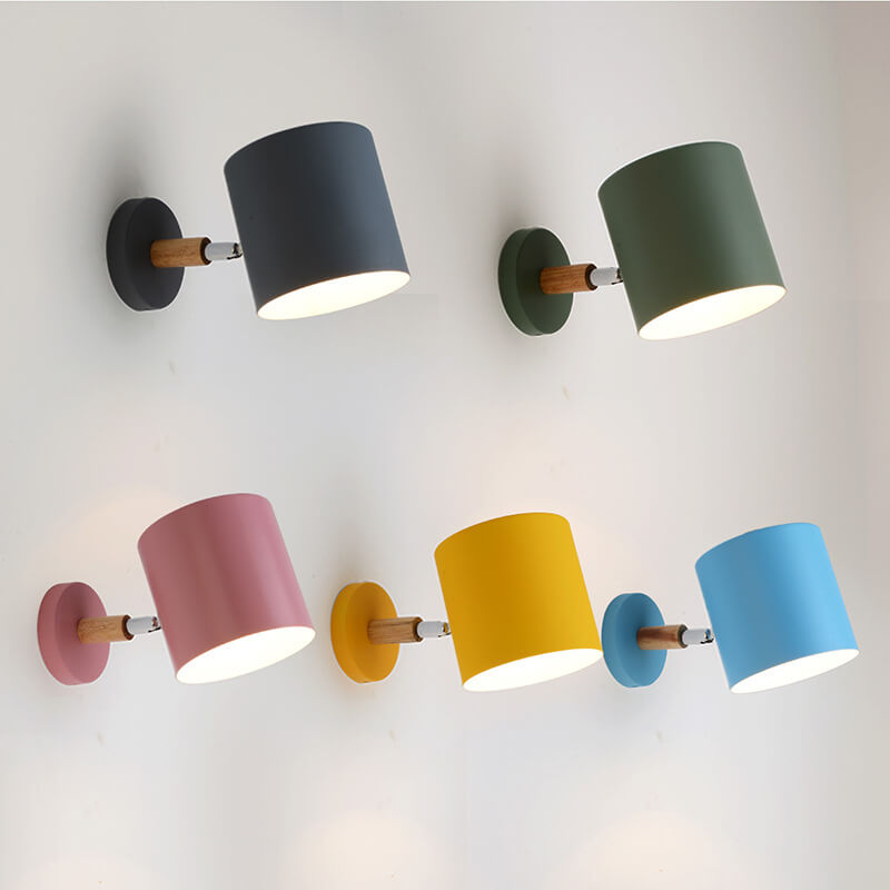 Schwenkbare Wandleuchte E27 Fassung 5 aus Metall & Holz Rosa Nachttischlampe für Schlafzimmer Leseecke Arbeitsbeleuchtung Modern Minimalistisch Flur | Thomler