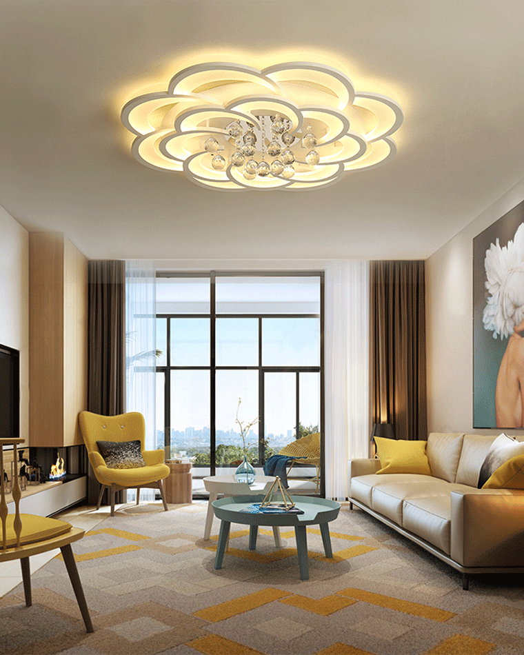 Dimmable LED Flush Mount Light with Crystal Accents 21-Inch Round for Bedroom Living Room Dining Room Contemporary Home Lighting Fixture | Thomler