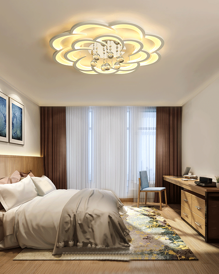 Dimmable LED Flush Mount Light with Crystal Accents 21-Inch Round for Bedroom Living Room Dining Room Contemporary Home Lighting Fixture | Thomler