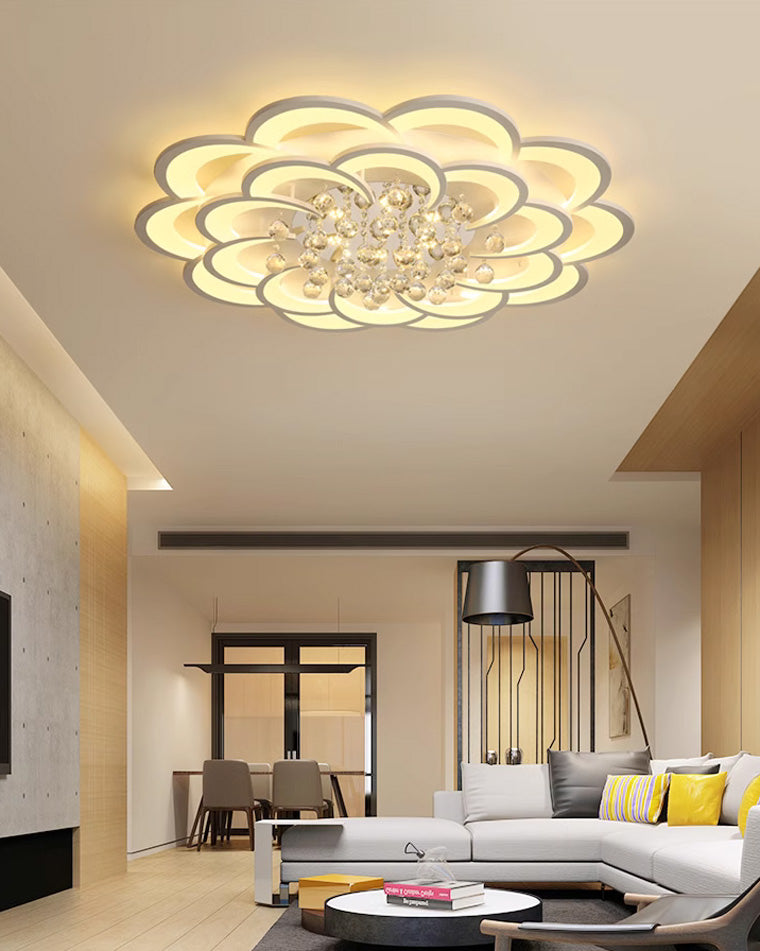 Dimmable LED Flush Mount Light with Crystal Accents 21-Inch Round for Bedroom Living Room Dining Room Contemporary Home Lighting Fixture | Thomler