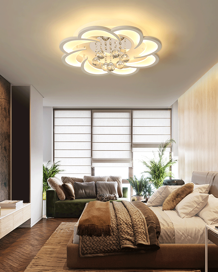 Dimmable LED Flush Mount Light with Crystal Accents 21-Inch Round for Bedroom Living Room Dining Room Contemporary Home Lighting Fixture | Thomler