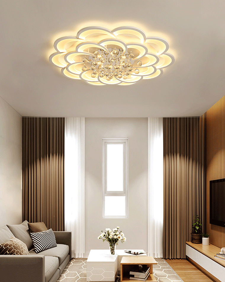 Dimmable LED Flush Mount Light with Crystal Accents 21-Inch Round for Bedroom Living Room Dining Room Contemporary Home Lighting Fixture | Thomler