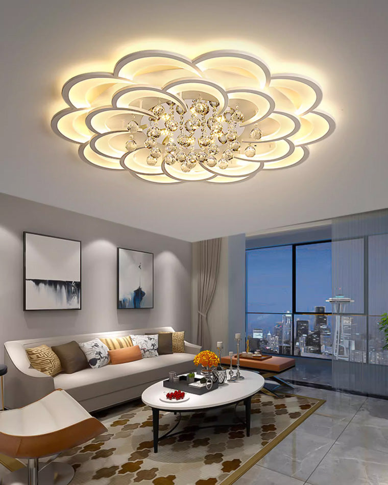 Dimmable LED Flush Mount Light with Crystal Accents 21-Inch Round for Bedroom Living Room Dining Room Contemporary Home Lighting Fixture | Thomler