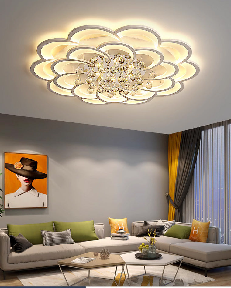 Dimmable LED Flush Mount Light with Crystal Accents 21-Inch Round for Bedroom Living Room Dining Room Contemporary Home Lighting Fixture | Thomler