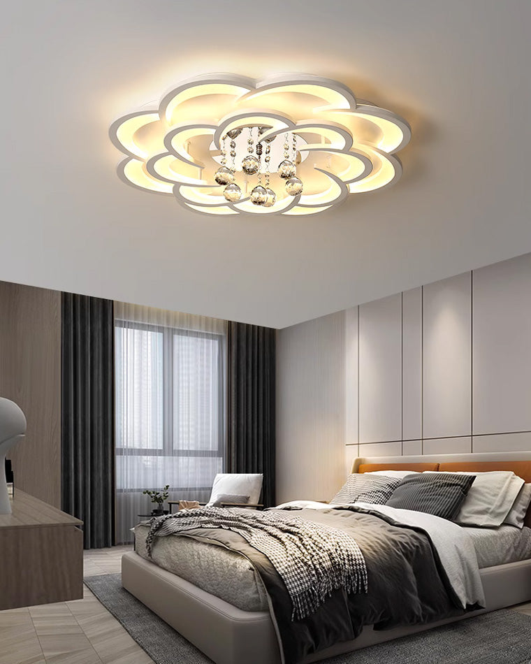 Dimmable LED Flush Mount Light with Crystal Accents 21-Inch Round for Bedroom Living Room Dining Room Contemporary Home Lighting Fixture | Thomler
