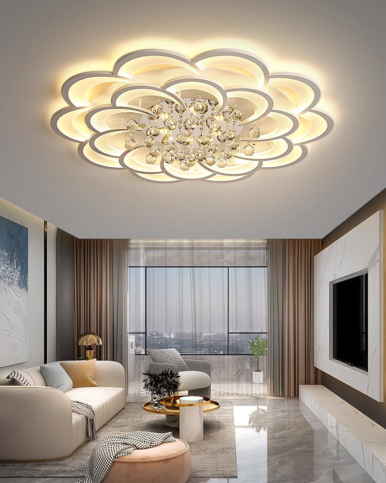 Dimmable LED Flush Mount Light with Crystal Accents 21-Inch Round for Bedroom Living Room Dining Room Contemporary Home Lighting Fixture | Thomler