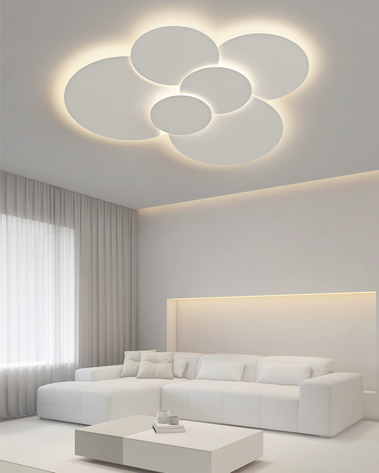 Flush Mount LED Ceiling Light Fixture 31.5×28 in Dimmable Remote Control White Acrylic Modern Disc Design for Bedroom Living Room Bathroom 1 | Thomler