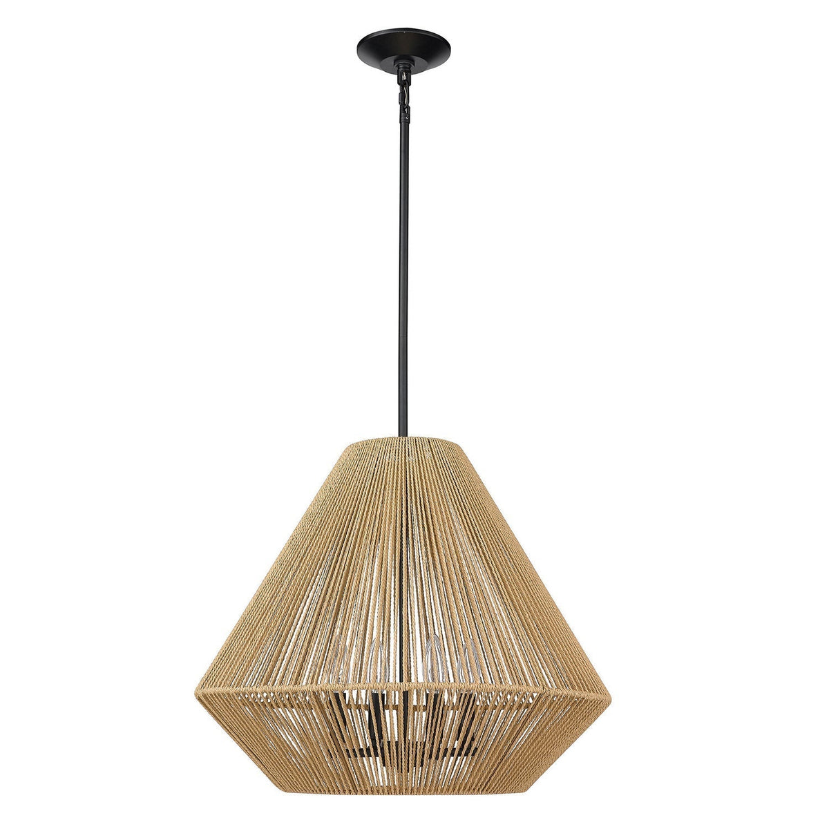 Woven Rope Ceiling Light Fixture 21 in Matte Black Adjustable Height Dimmable 4-Bulb Hanging Lamp for Dining Room Bedroom Kitchen Island Boh | Thomler