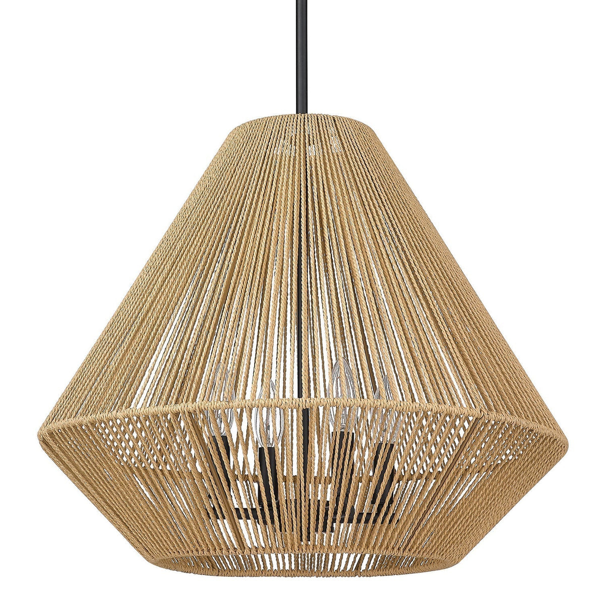 Woven Rope Ceiling Light Fixture 21 in Matte Black Adjustable Height Dimmable 4-Bulb Hanging Lamp for Dining Room Bedroom Kitchen Island Boh | Thomler