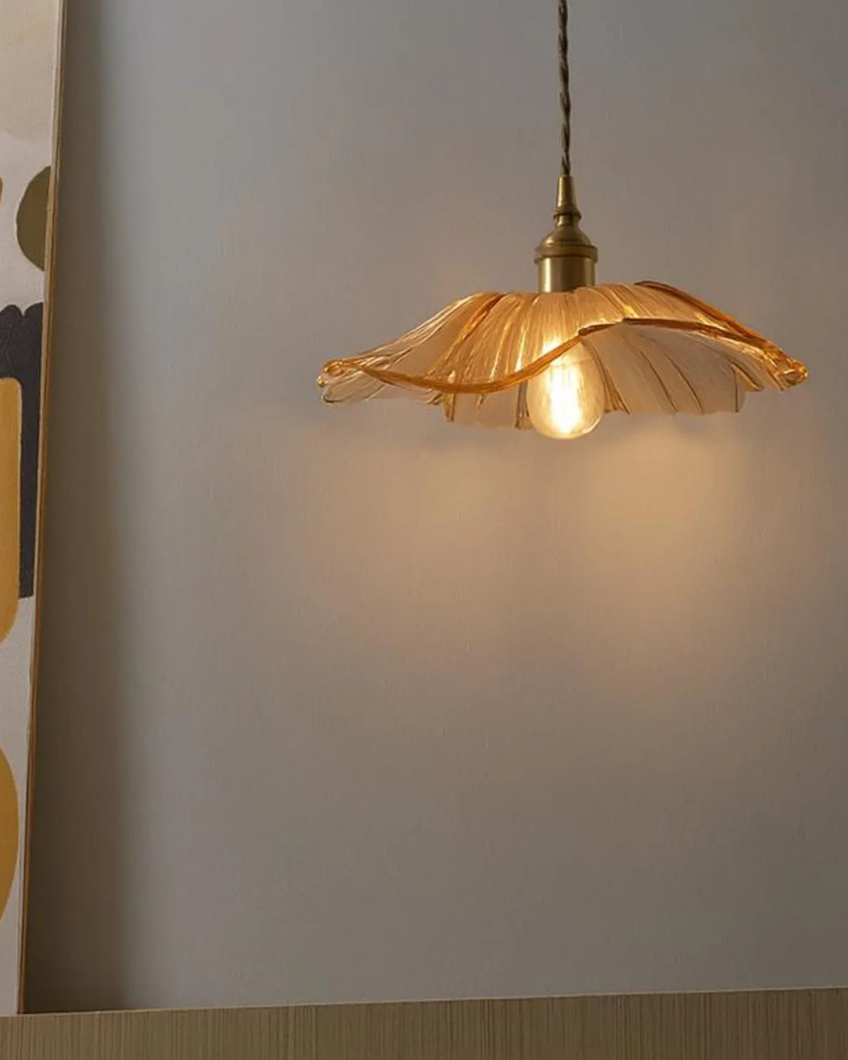 Glass Pendant Light with Brass Socket and Organic Petal Shape for Dining Room and Living Space | Thomler