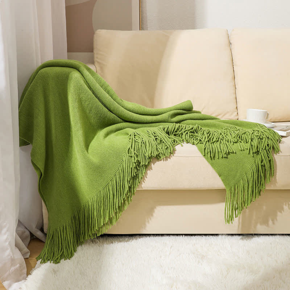 Schwere, strukturierte Wohndecke mit Fransen – Acryl-Gewebe für Sofas, Betten und den Außenbereich