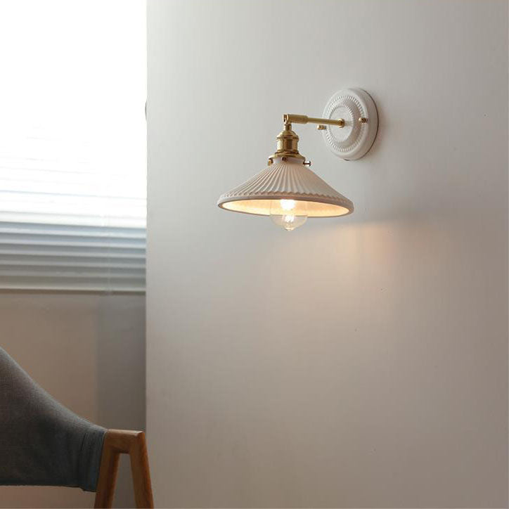 Hardwired Ceramic Sconce with Brass Accent, E26 Socket for Bedroom & Study, 9 in Modern Wall Light | Thomler