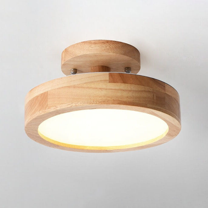 LED Semi-Flush Ceiling Light 12 in Wood & Acrylic Low-Profile Fixture for Bedroom Hallway Living Room Modern Home Lighting 3-Color Temperatu | Thomler